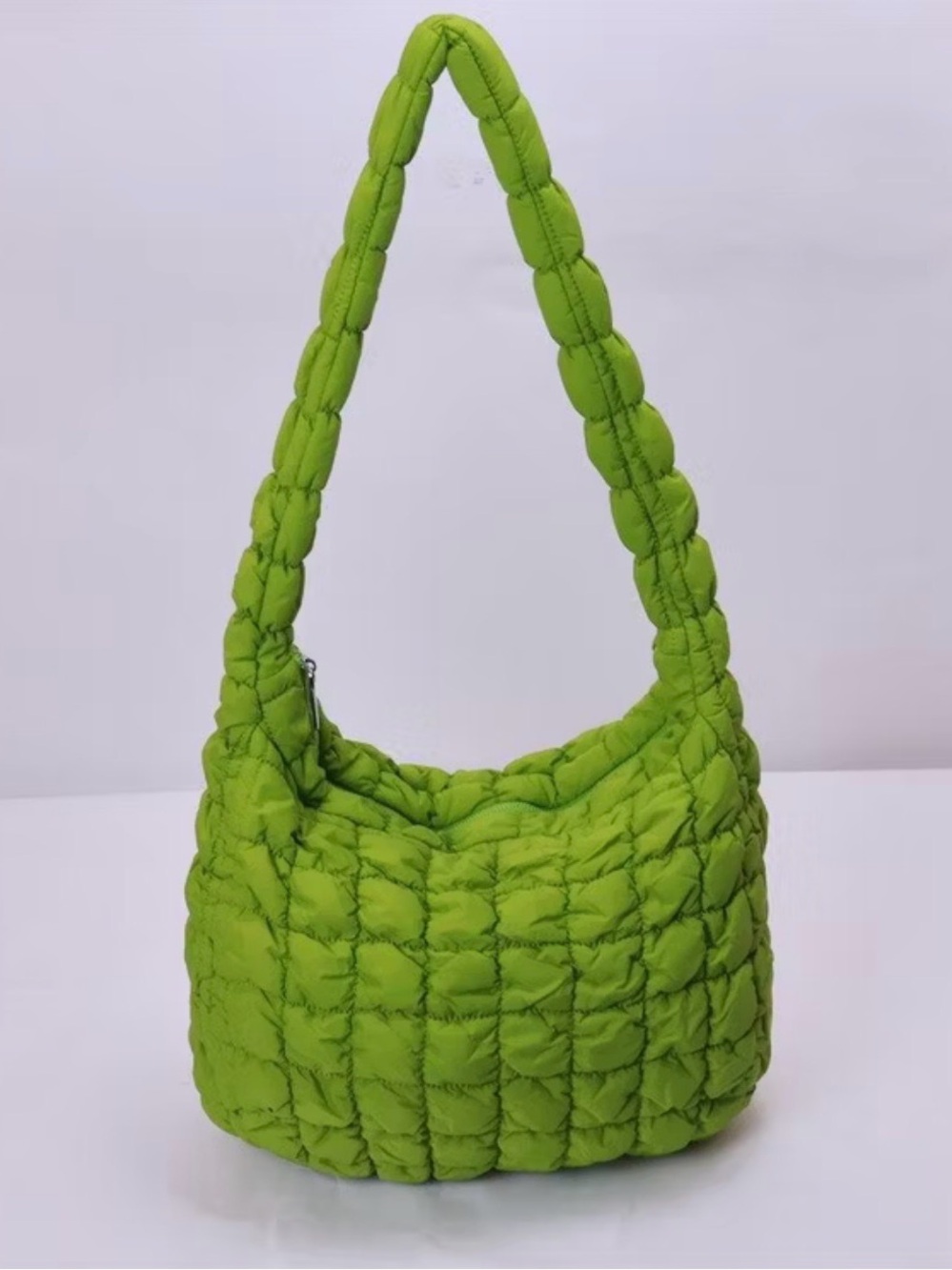Moss Green Quilted Shoulder Bag - Lightweight Puffer Tote 🐸